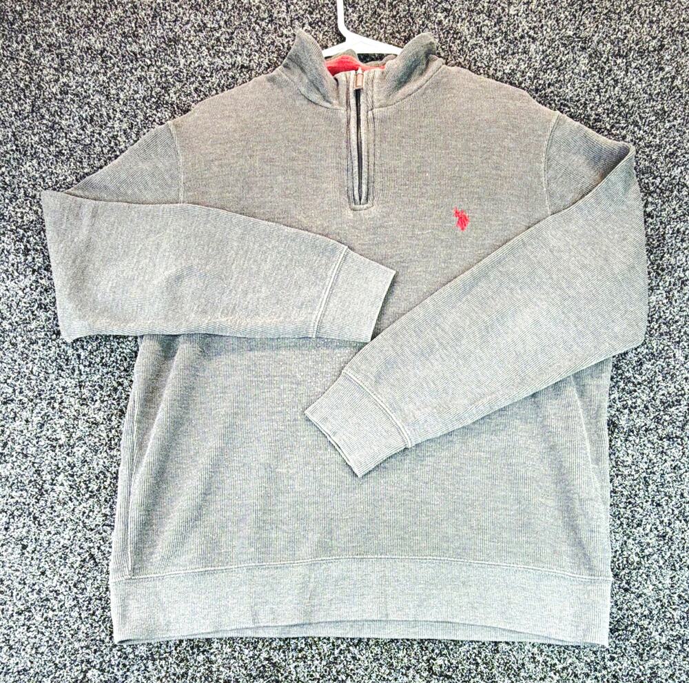 U.S. Polo Assn. Men's Gray Mock Neck 1/4 Zip Knit Sweatshirt Logo M